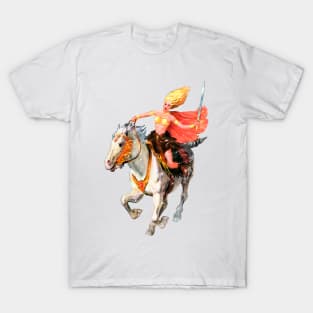 Power Girl Warrior Sword Horseback White Snow Retro Comics Vintage Woman Cover Fantastic Adventures T-Shirt